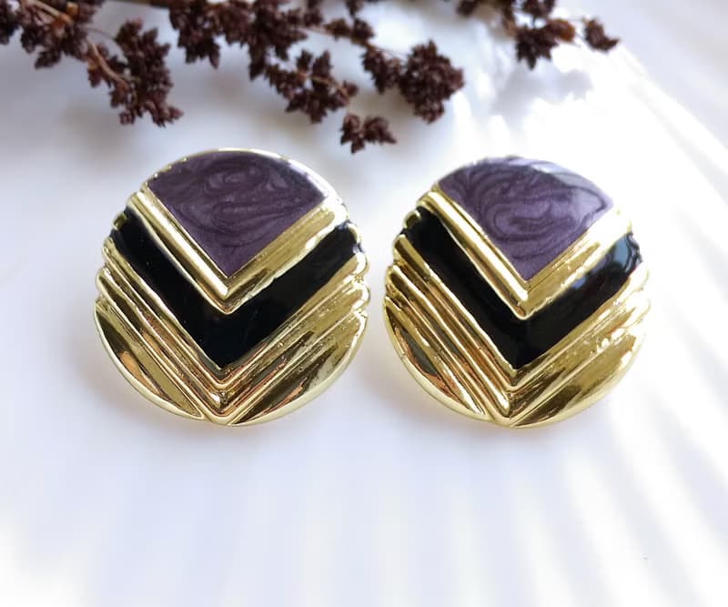 Vintage Jewelry 西洋古董飾品 復古摩登 V 撞色 針式耳環