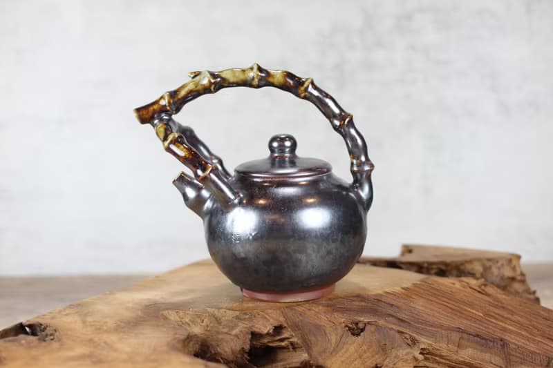 【母親節禮物】250ml 天目柴燒 竹節提樑茶壺 葉敏祥手作精品