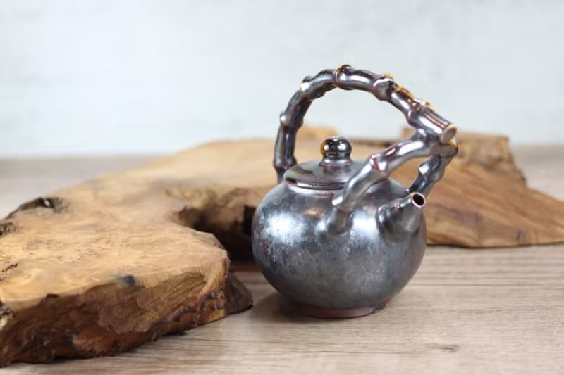 【母親節禮物】250ml 天目柴燒 竹節提樑茶壺 葉敏祥手作精品