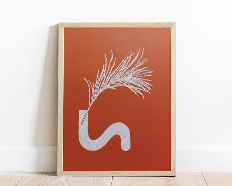 Terracotta Linocut Print Boho Chic Vase Plant Wall Artwork Decor New Home Gift