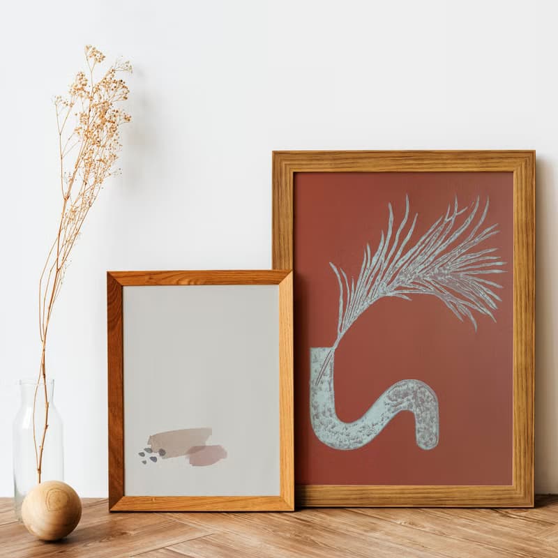 Terracotta Linocut Print Boho Chic Vase Plant Wall Artwork Decor New Home Gift