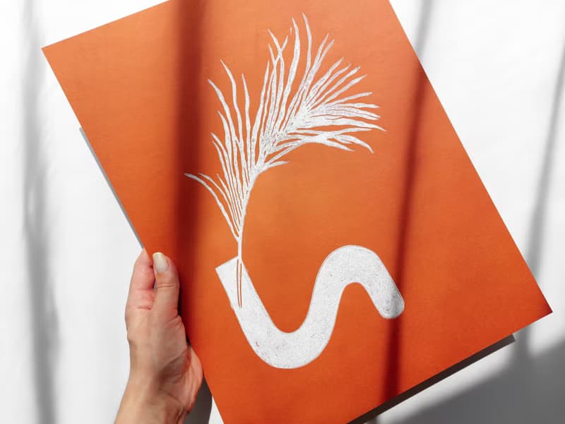 Terracotta Linocut Print Boho Chic Vase Plant Wall Artwork Decor New Home Gift