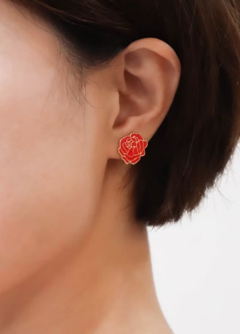 玫瑰花 金色勾勒 耳環 耳夾 情人節禮物 送禮 紙盒包裝 生日禮物