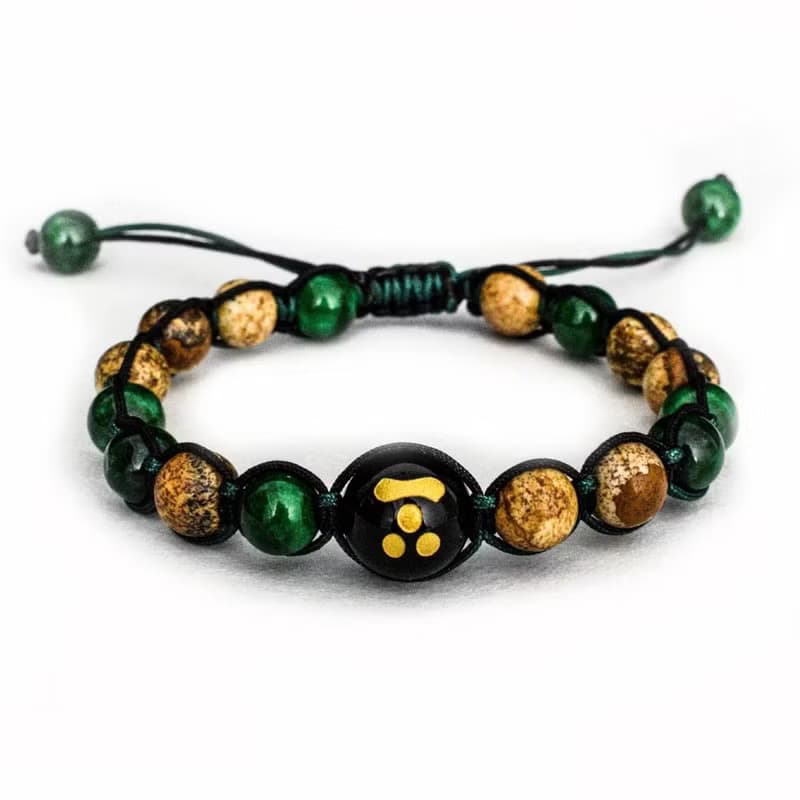 【風物詩。智謀】純手工串珠手鍊雕刻天然石編織繩藏青紋石木化石