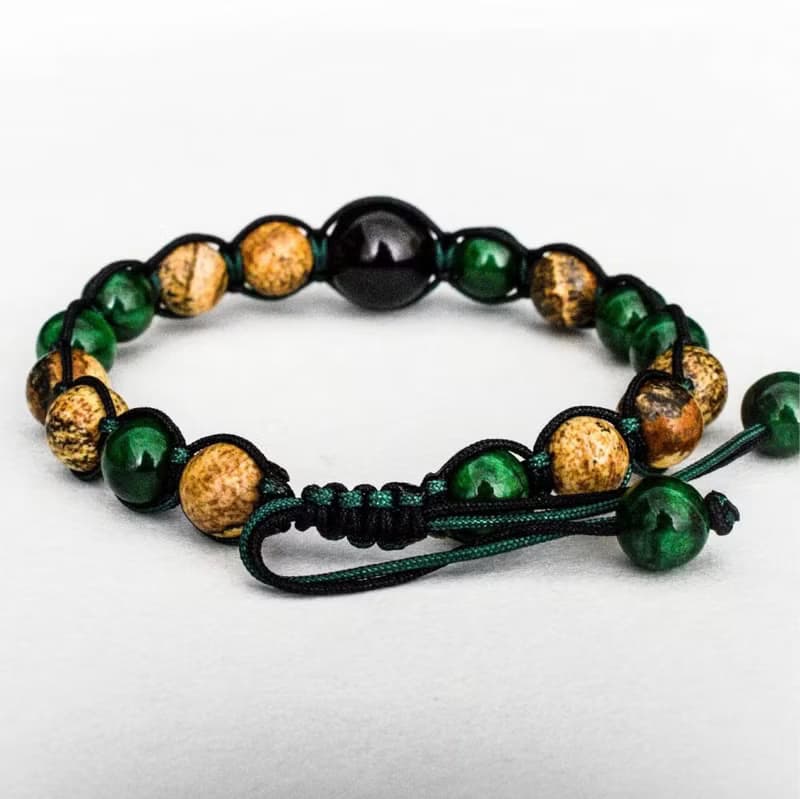 【風物詩。智謀】純手工串珠手鍊雕刻天然石編織繩藏青紋石木化石