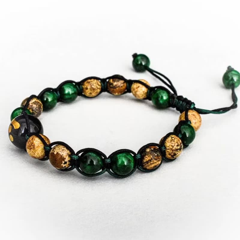 【風物詩。智謀】純手工串珠手鍊雕刻天然石編織繩藏青紋石木化石