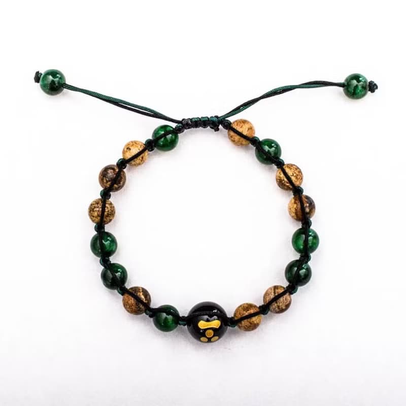 【風物詩。智謀】純手工串珠手鍊雕刻天然石編織繩藏青紋石木化石