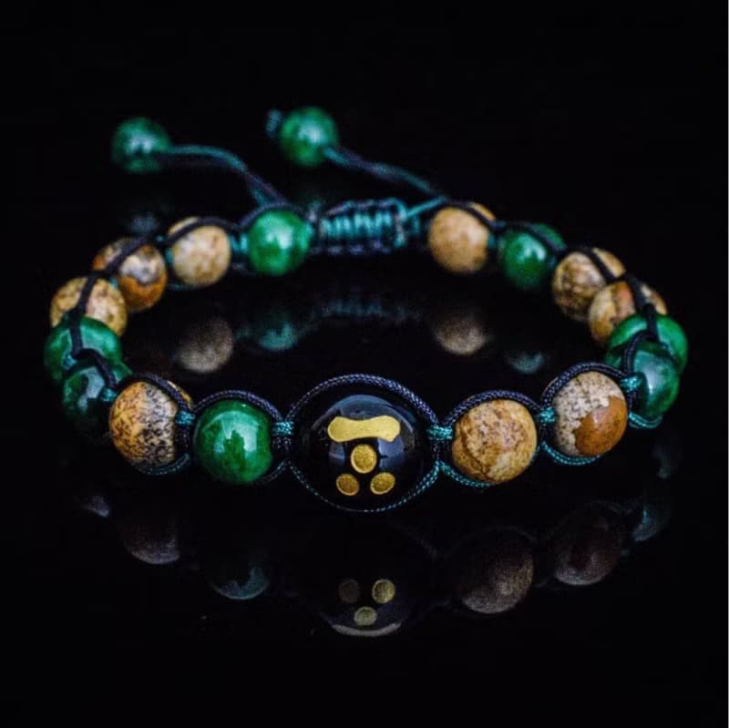 【風物詩。智謀】純手工串珠手鍊雕刻天然石編織繩藏青紋石木化石