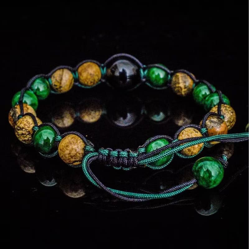 【風物詩。智謀】純手工串珠手鍊雕刻天然石編織繩藏青紋石木化石