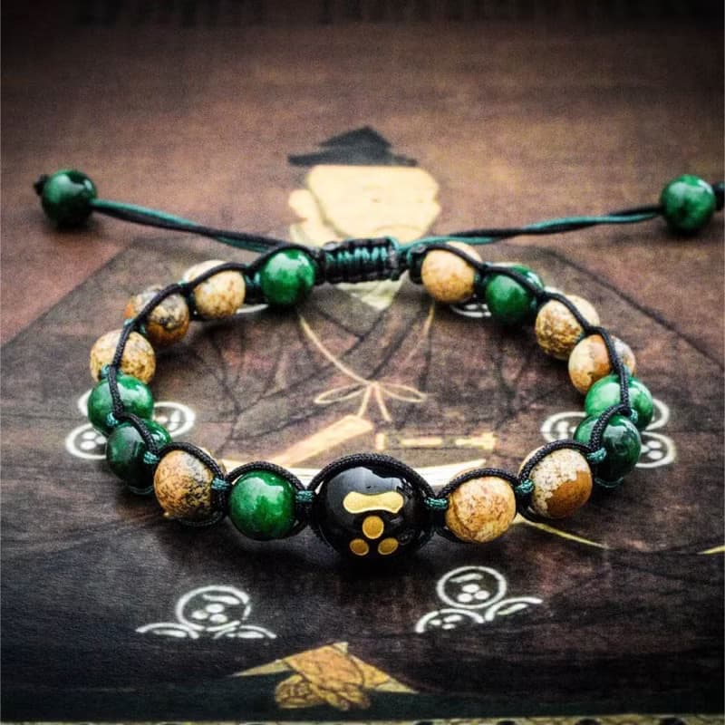 【風物詩。智謀】純手工串珠手鍊雕刻天然石編織繩藏青紋石木化石