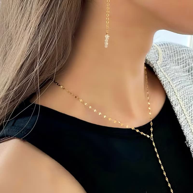 金属アレルギー対応  淡水パール　真珠　Y字　ラリエット　華奢　ネックレス　14k gold　316L サージカルステンレス　珍珠項鍊　防過敏