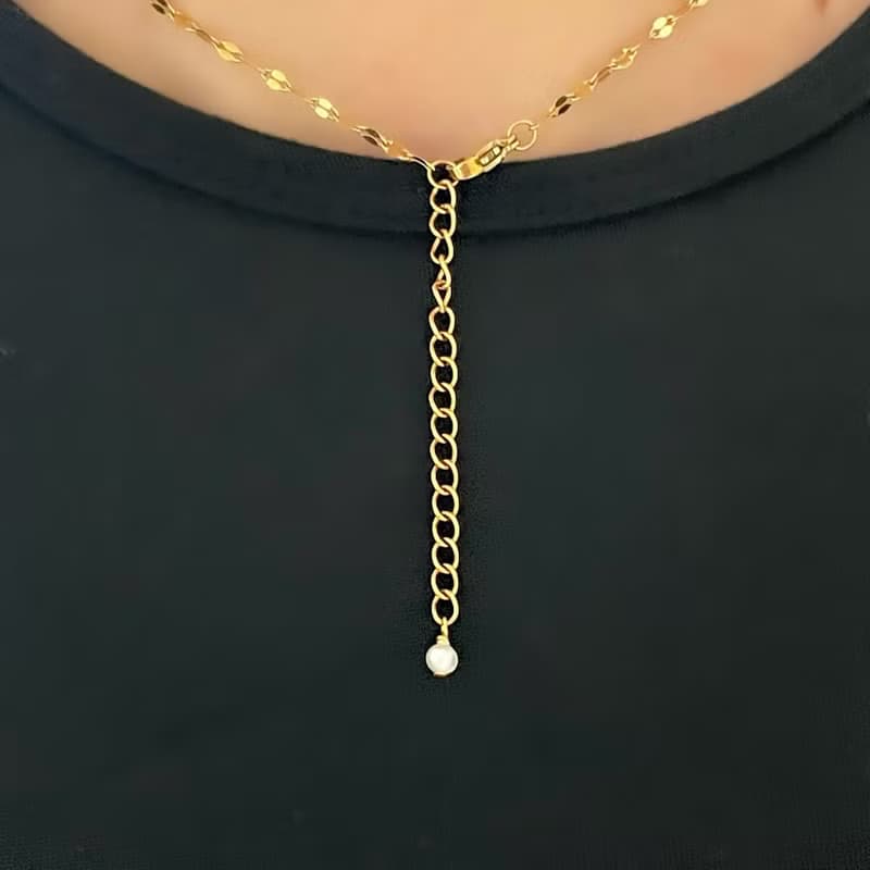 金属アレルギー対応  淡水パール　真珠　Y字　ラリエット　華奢　ネックレス　14k gold　316L サージカルステンレス　珍珠項鍊　防過敏