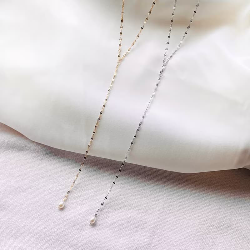 金属アレルギー対応  淡水パール　真珠　Y字　ラリエット　華奢　ネックレス　14k gold　316L サージカルステンレス　珍珠項鍊　防過敏