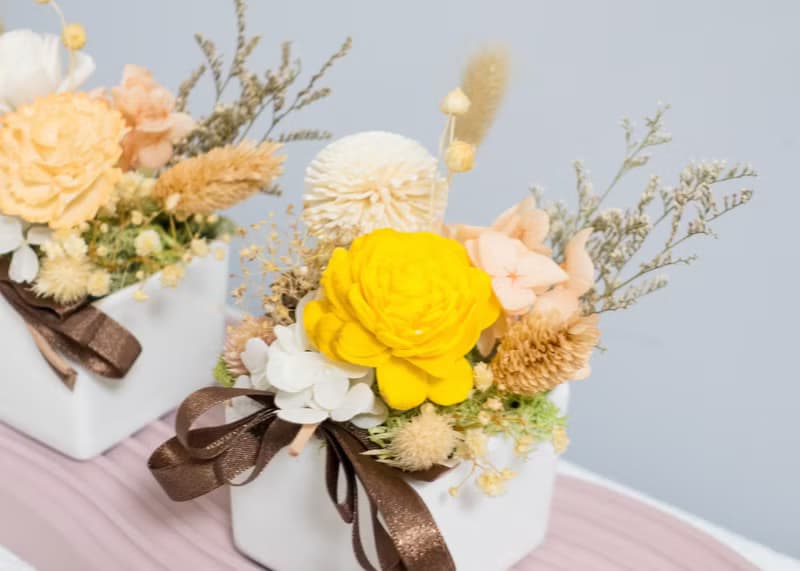 黃色系乾燥陶瓷小桌花 交換禮物 生日 聖誕節 情人節