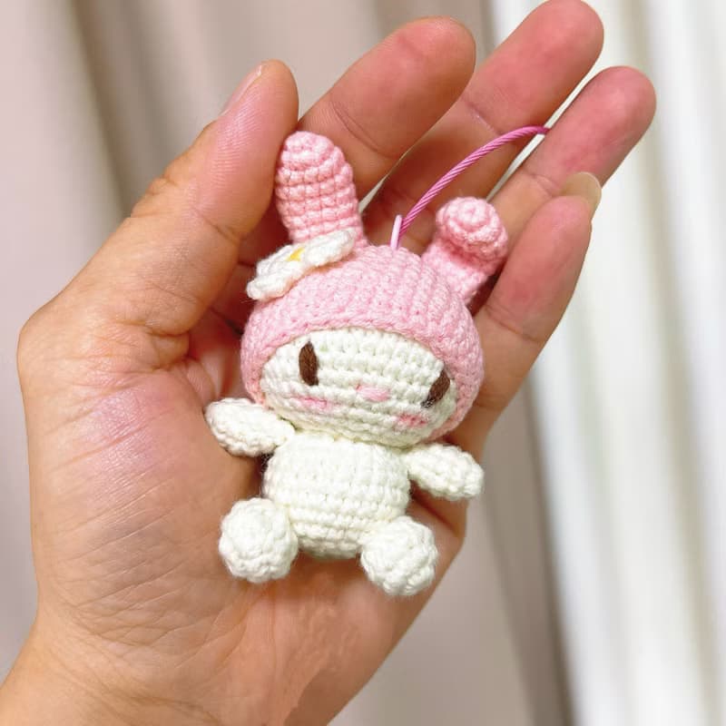 手工鉤針粉花甜兔花束新奇居家擺件新奇居家擺件