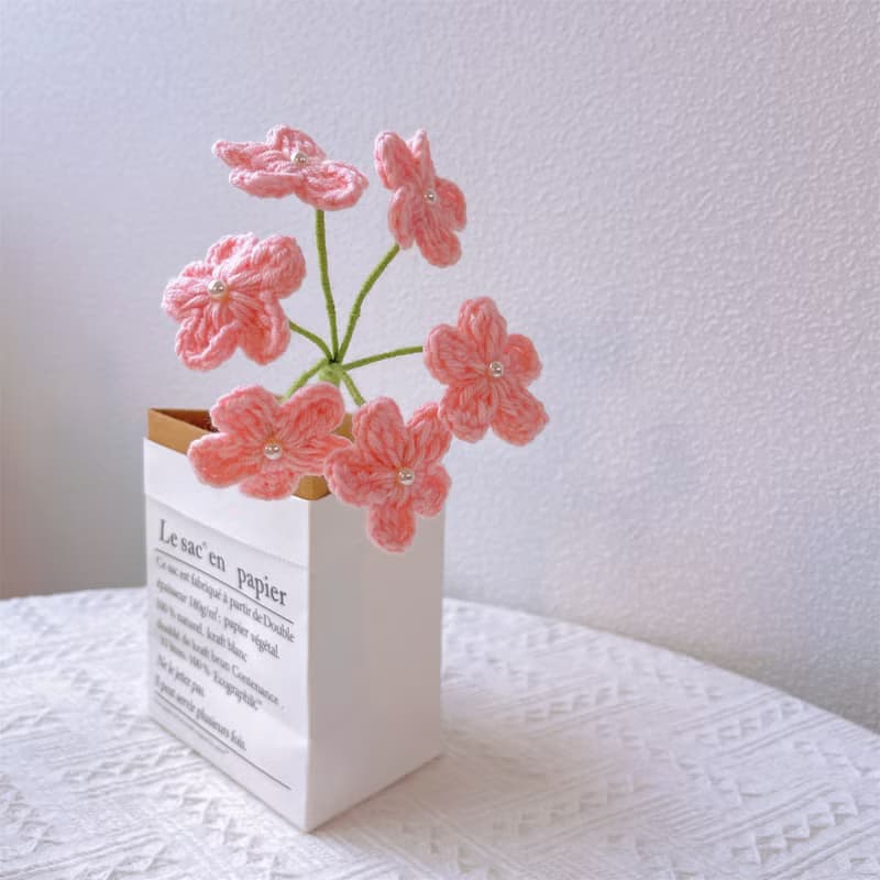 手工鉤針粉花甜兔花束新奇居家擺件新奇居家擺件