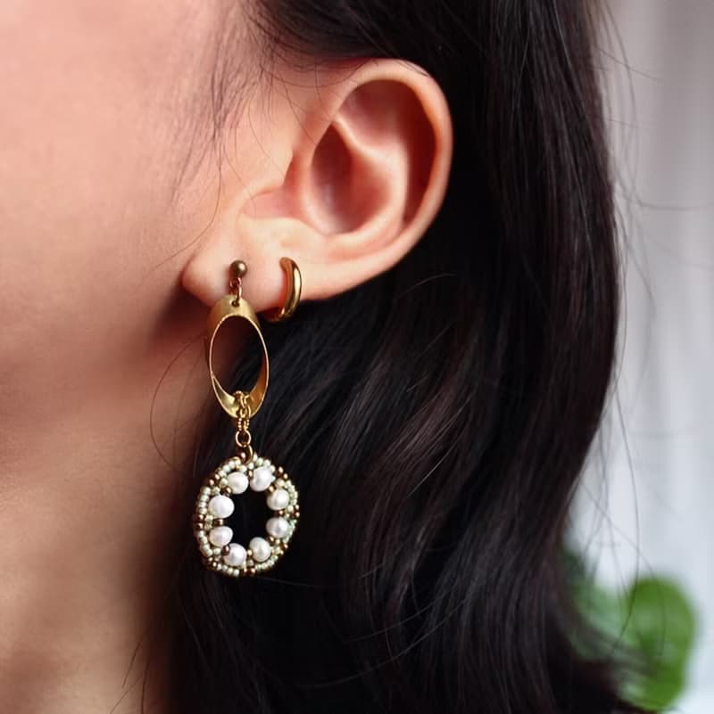 洛可可花圈 編織耳環 黃銅 耳環 淡水珍珠 日本珠 禮物