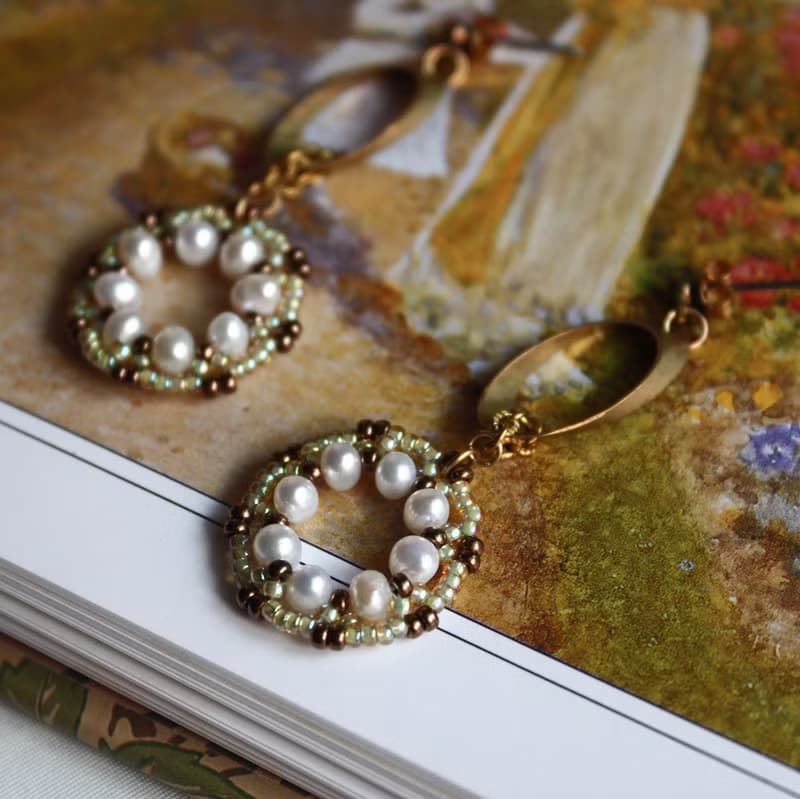 洛可可花圈 編織耳環 黃銅 耳環 淡水珍珠 日本珠 禮物