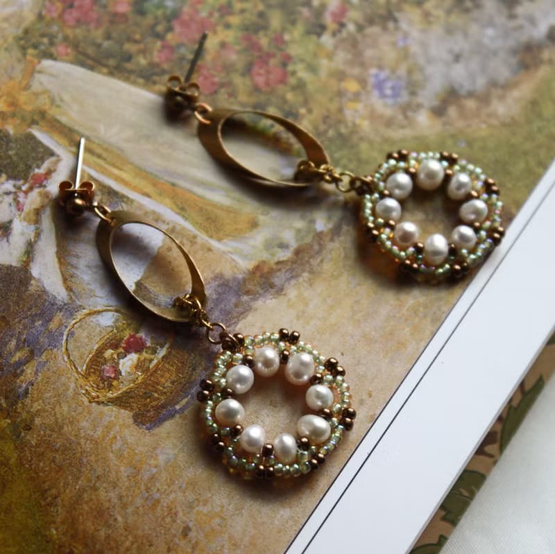 洛可可花圈 編織耳環 黃銅 耳環 淡水珍珠 日本珠 禮物
