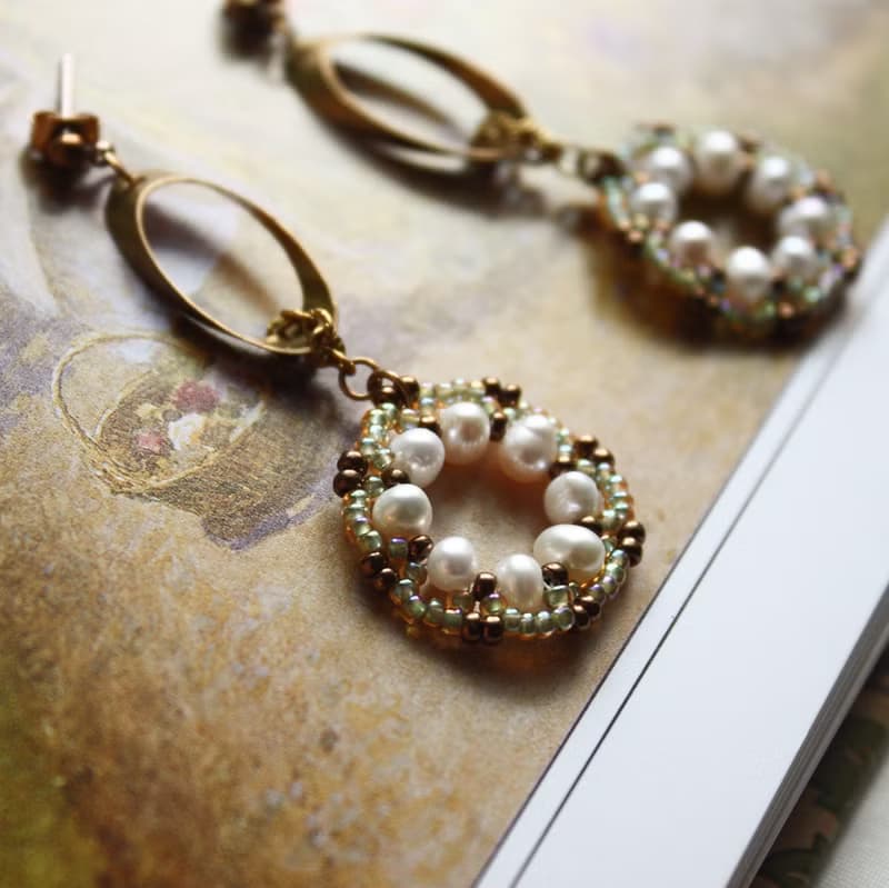 洛可可花圈 編織耳環 黃銅 耳環 淡水珍珠 日本珠 禮物