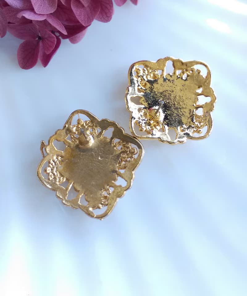 Vintage Jewelry 西洋古董飾品 景泰藍 黑底小花 針式耳環