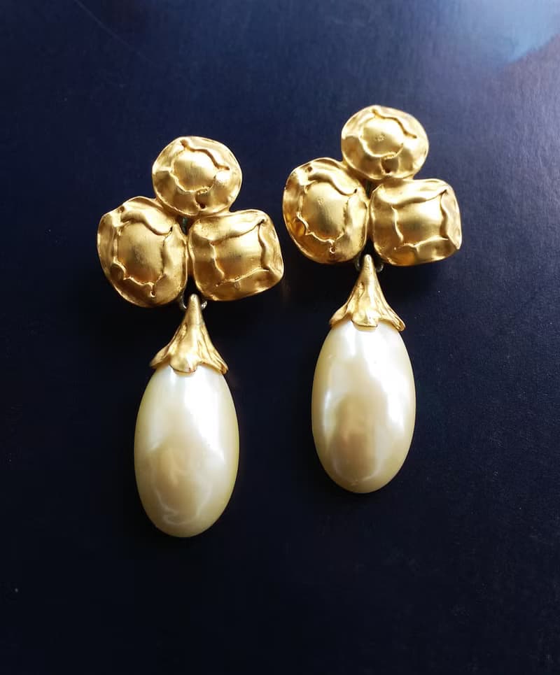 Vintage Jewelry 西洋古董飾品 啞光 仿珠吊墜 大耳環 夾式耳環