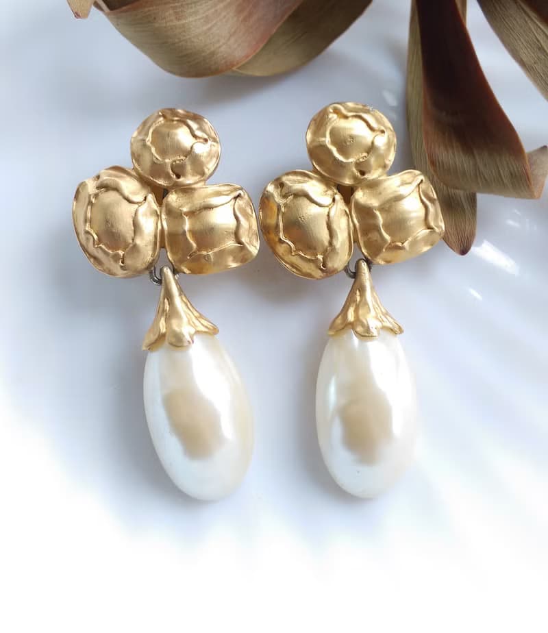 Vintage Jewelry 西洋古董飾品 啞光 仿珠吊墜 大耳環 夾式耳環