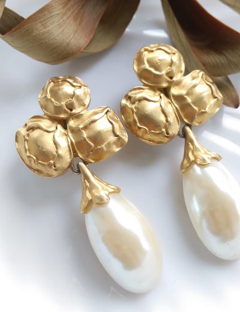 Vintage Jewelry 西洋古董飾品 啞光 仿珠吊墜 大耳環 夾式耳環