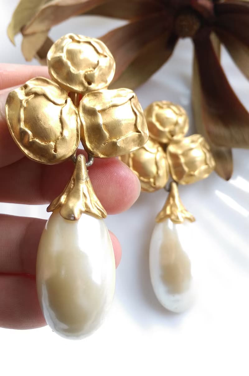 Vintage Jewelry 西洋古董飾品 啞光 仿珠吊墜 大耳環 夾式耳環