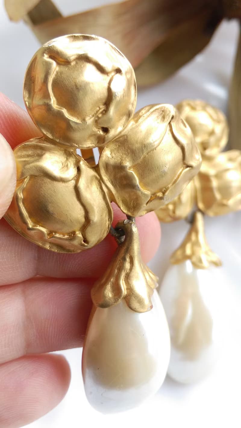 Vintage Jewelry 西洋古董飾品 啞光 仿珠吊墜 大耳環 夾式耳環