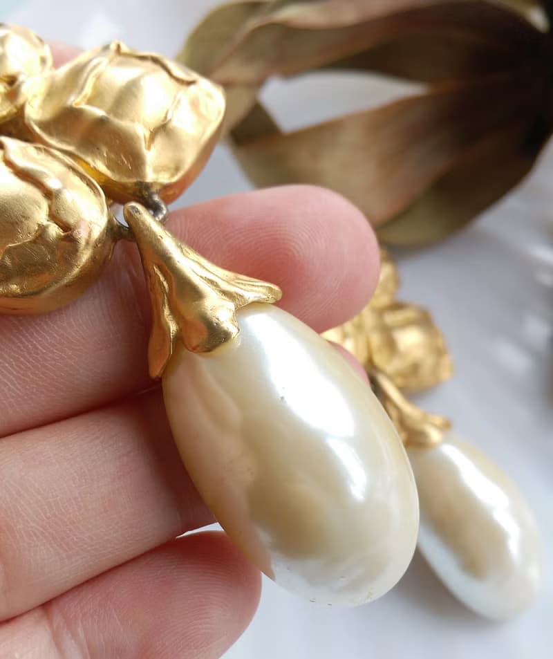 Vintage Jewelry 西洋古董飾品 啞光 仿珠吊墜 大耳環 夾式耳環