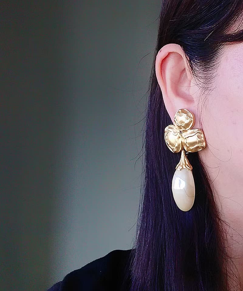 Vintage Jewelry 西洋古董飾品 啞光 仿珠吊墜 大耳環 夾式耳環
