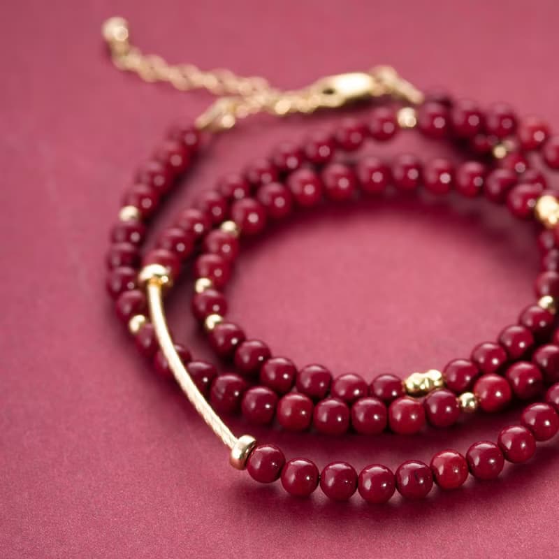 紫金砂硃砂14K包金三圈手鍊 | 14KGF不褪色 | 紅色天然石4mm手鏈