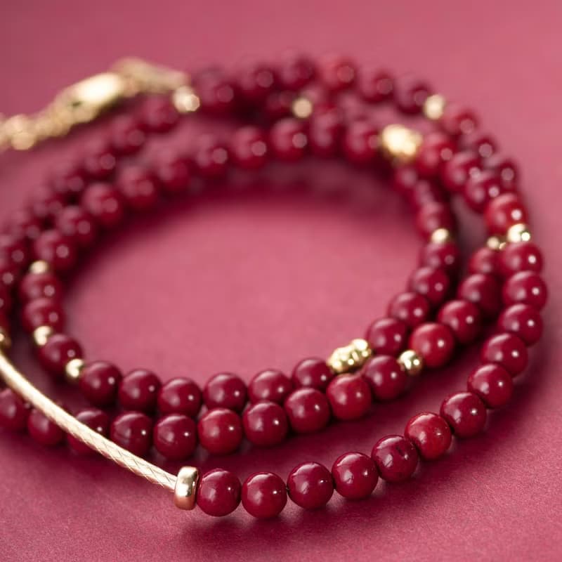 紫金砂硃砂14K包金三圈手鍊 | 14KGF不褪色 | 紅色天然石4mm手鏈