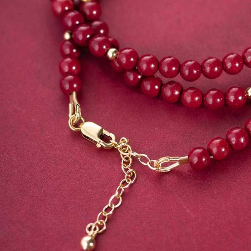 紫金砂硃砂14K包金三圈手鍊 | 14KGF不褪色 | 紅色天然石4mm手鏈