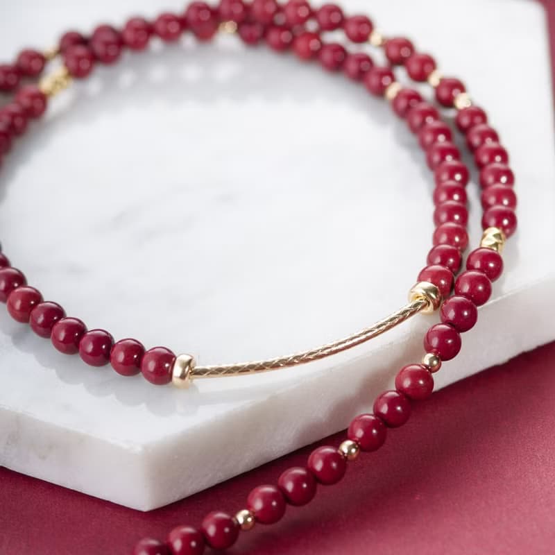 紫金砂硃砂14K包金三圈手鍊 | 14KGF不褪色 | 紅色天然石4mm手鏈