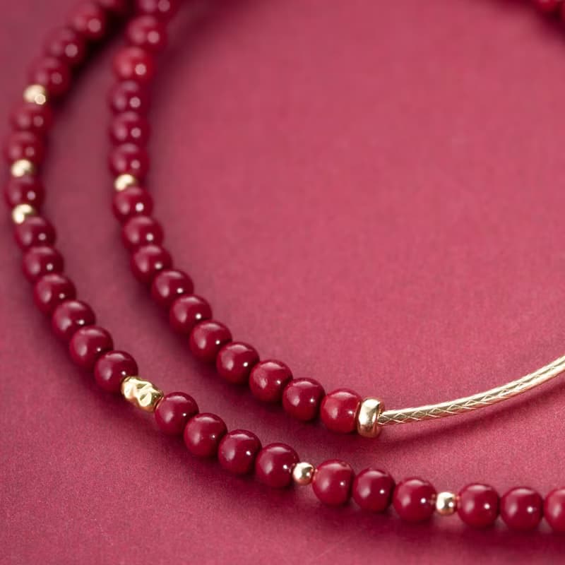 紫金砂硃砂14K包金三圈手鍊 | 14KGF不褪色 | 紅色天然石4mm手鏈