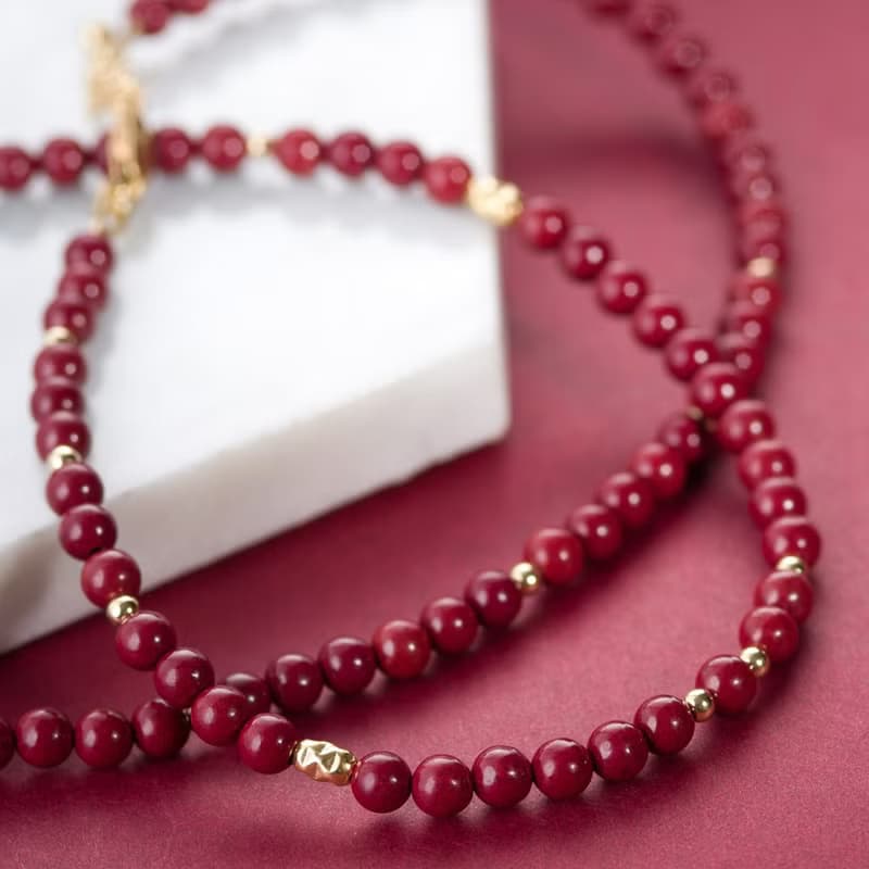 紫金砂硃砂14K包金三圈手鍊 | 14KGF不褪色 | 紅色天然石4mm手鏈