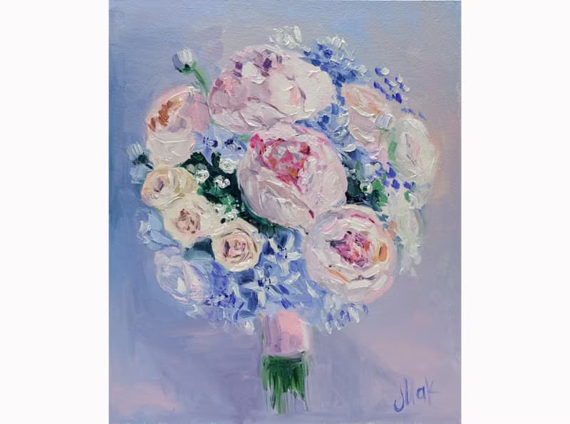 Peony Bouquet Painting Rose Original Wall Art Wedding Flower Oil Painting 12x10