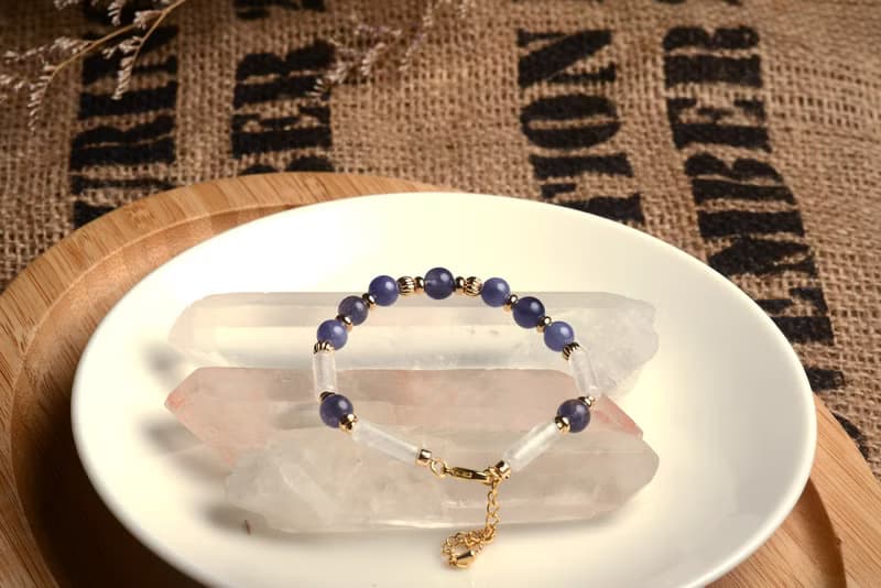 【神山晶礦】堇青丹泉長形白水晶手鍊/堇青/丹泉/白水晶