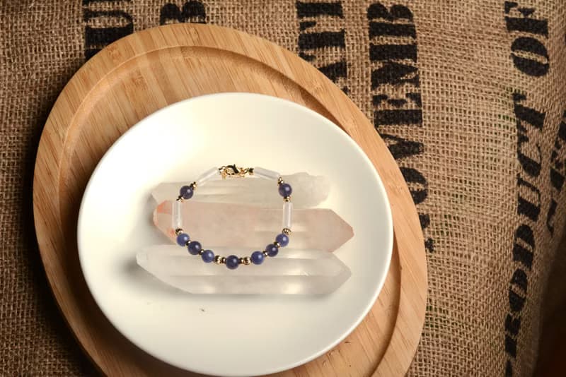 【神山晶礦】堇青丹泉長形白水晶手鍊/堇青/丹泉/白水晶