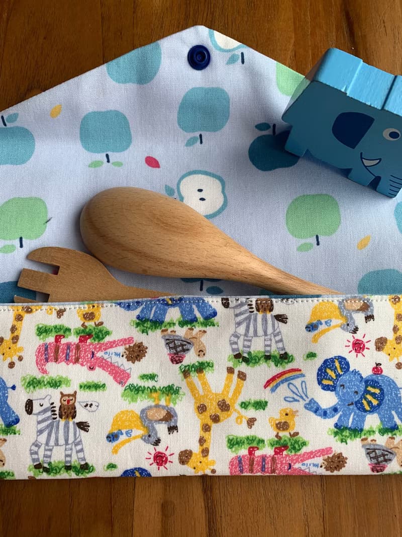 文青風環保筷袋 超Q動物森林 白底 手作餐具袋.交換禮物.