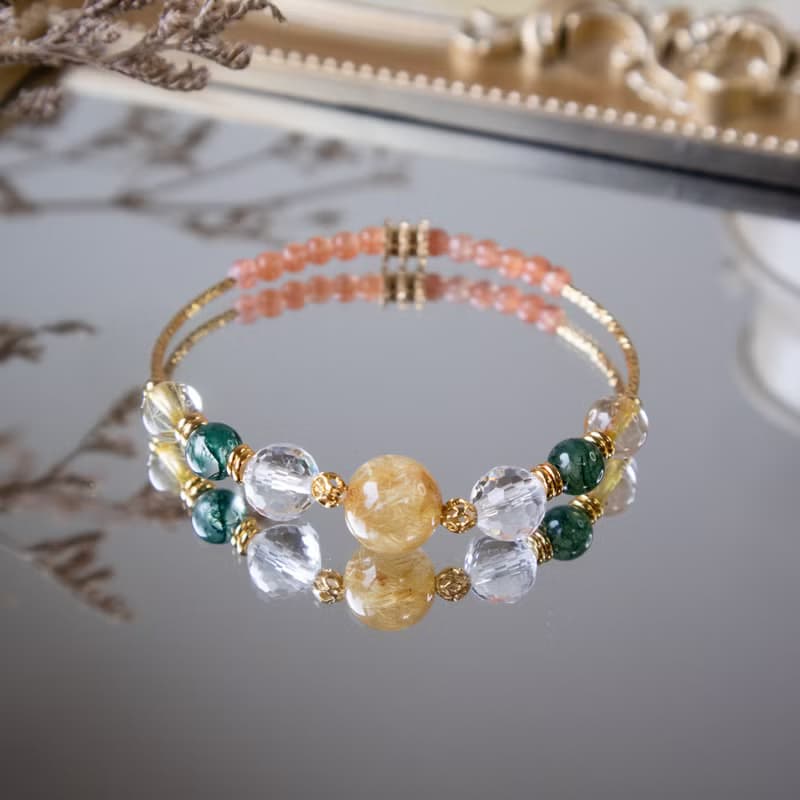 自信的眼眸 | 黃髮晶 白水晶 水草瑪瑙 金草莓晶 招財 天然石手鍊