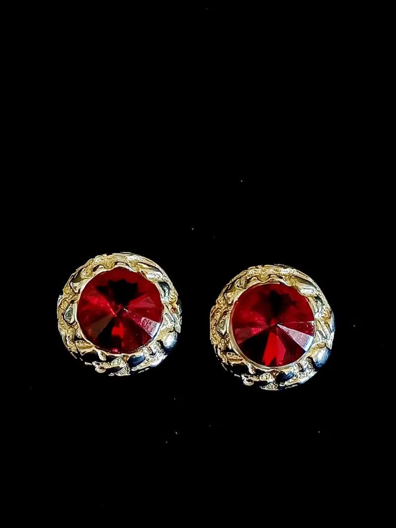 vintage jewelry  艷麗酒紅萊茵尖鑽 夾式耳環