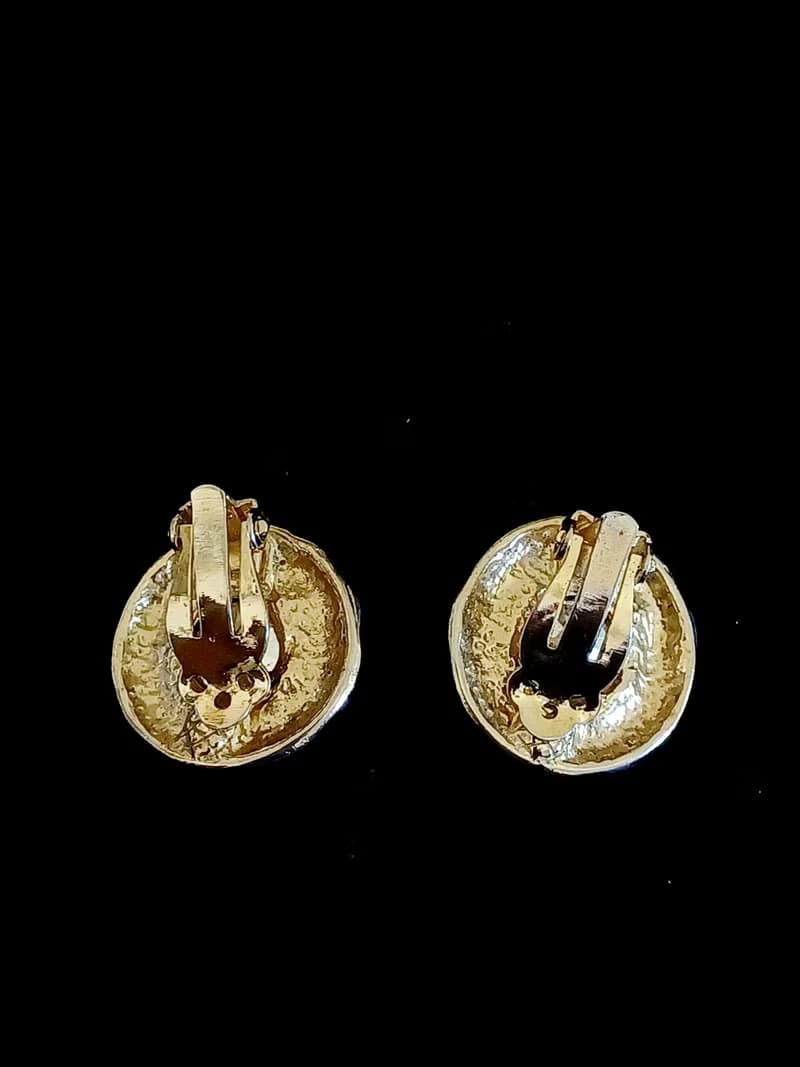vintage jewelry  艷麗酒紅萊茵尖鑽 夾式耳環