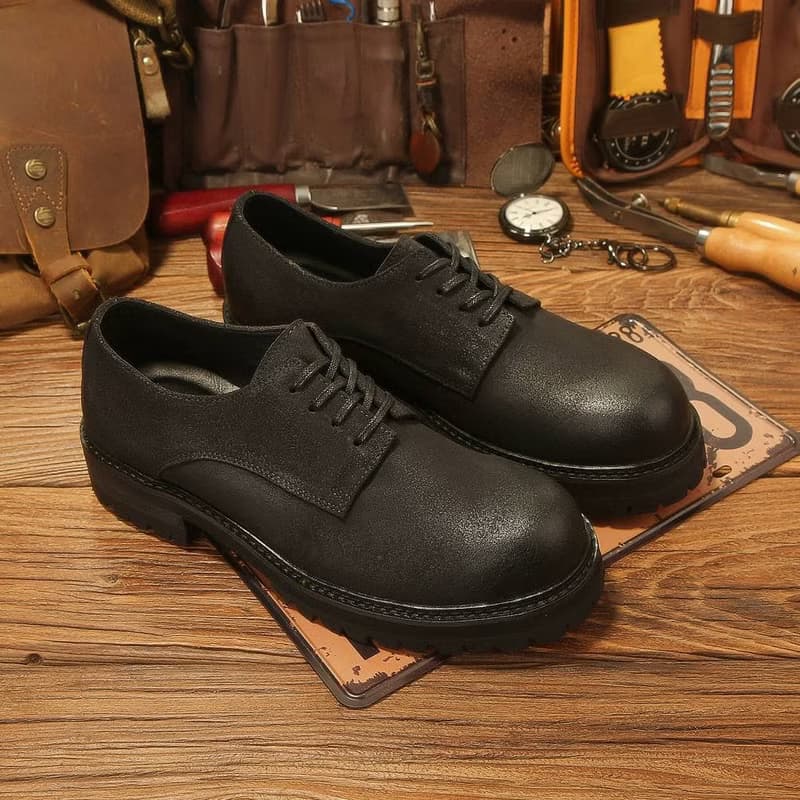休閒磨砂大頭皮鞋 男士工裝鞋 復古英倫風厚底德比鞋