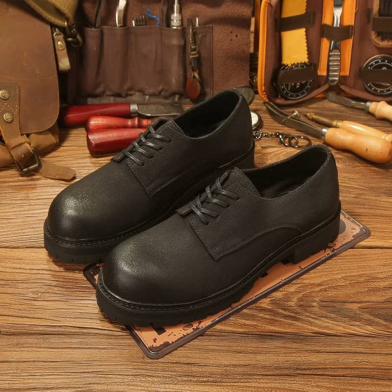 休閒磨砂大頭皮鞋 男士工裝鞋 復古英倫風厚底德比鞋