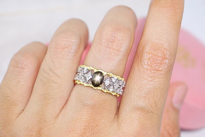 Natural Black Star Sapphire Ring Silver 925 adjustable rings