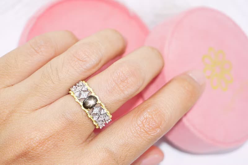 Natural Black Star Sapphire Ring Silver 925 adjustable rings