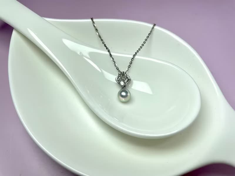 皇冠 天然海水珍珠 真多麻 鋯石 吊墜 贈項鏈